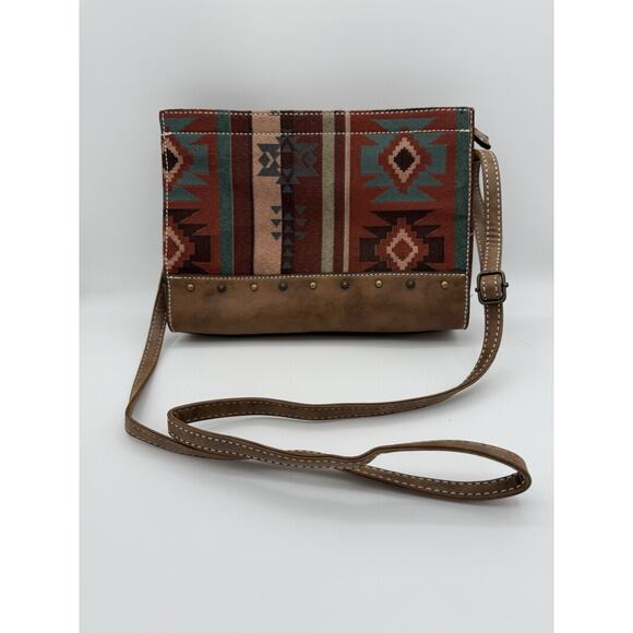 Justin Western Jacquard Crossbody Purse Aztec Southwest Festival Boho Brown - Picture 1 of 7